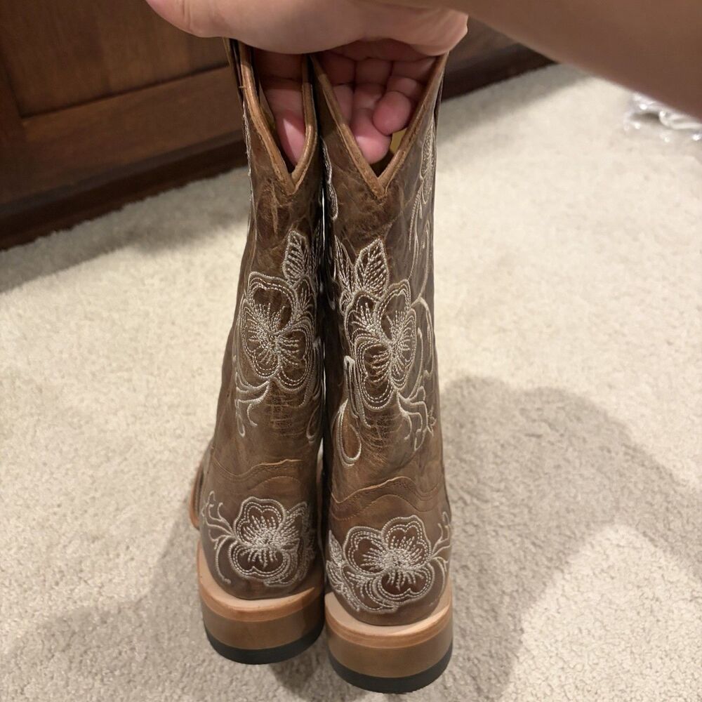 Display Try On Shyanne Women’s Lasy Floral embroidered Western Boots Brown Sz 7 - Picture 6 of 10